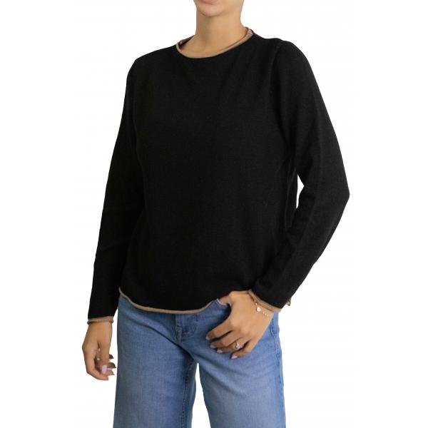 Maglioncino in misto cashmere tinta unita con bordi a contrasto di colore 